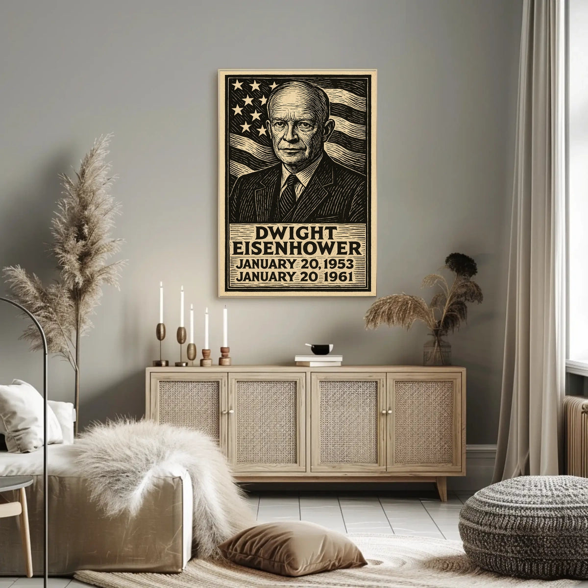 Eisenhower Patriotic Woodcut Vintage Poster