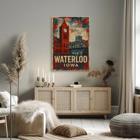 Waterloo Iowa Clock Tower Americana Vintage Poster
