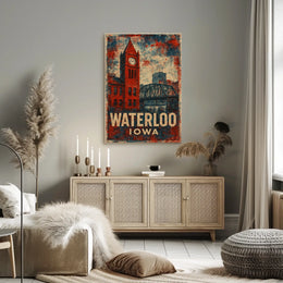 Waterloo Iowa Clock Tower Americana Vintage Poster