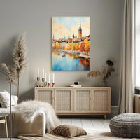 European Cityscape Elegance Captured in Scenic Travel Poster
