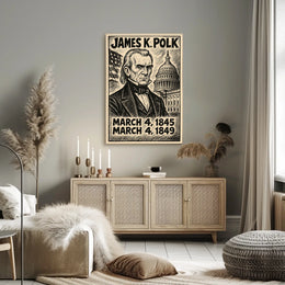 James K. Polk 11th President of the United States B & W Comic Sketch Poster