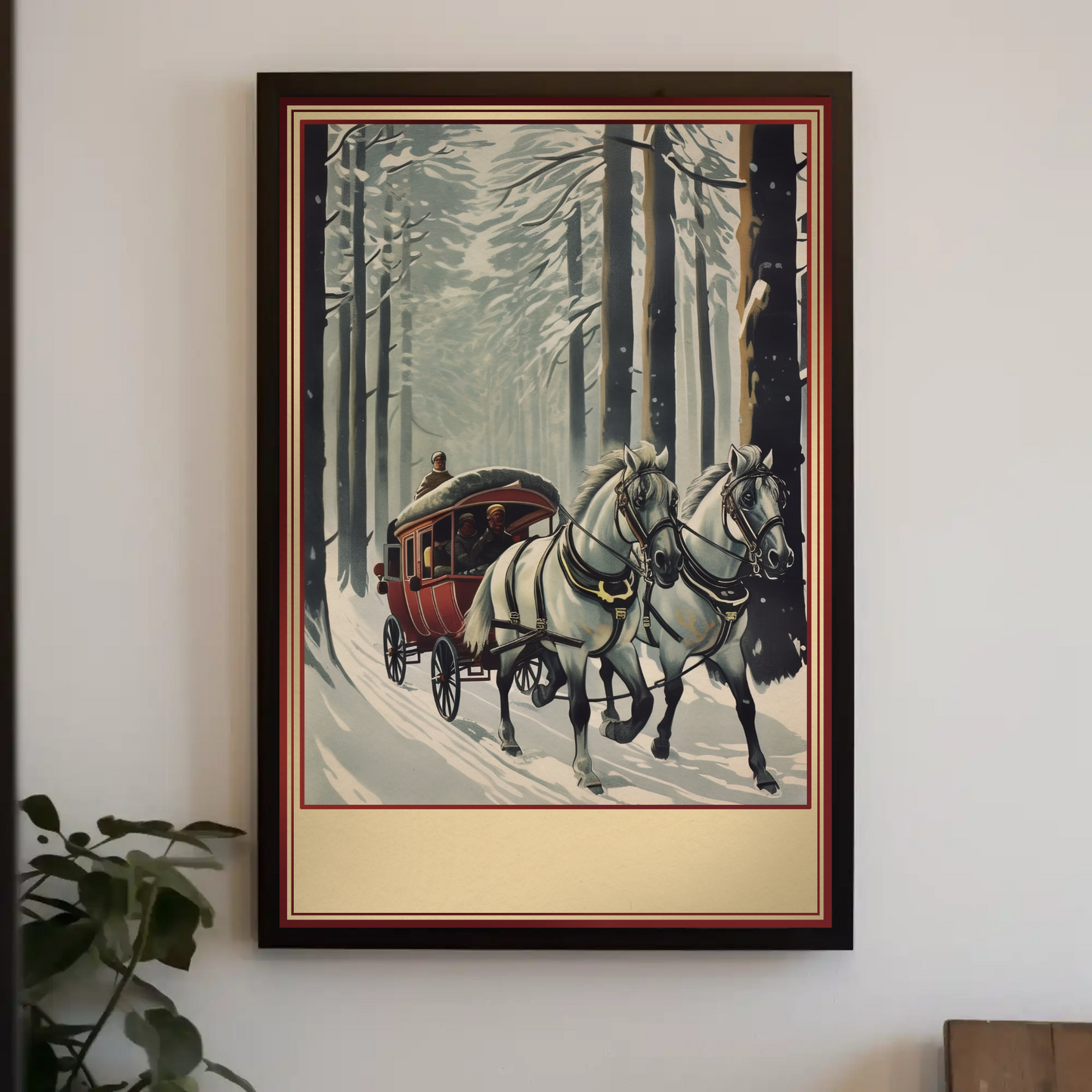 Horse Carriage Through Snowy Forest Travel Poster