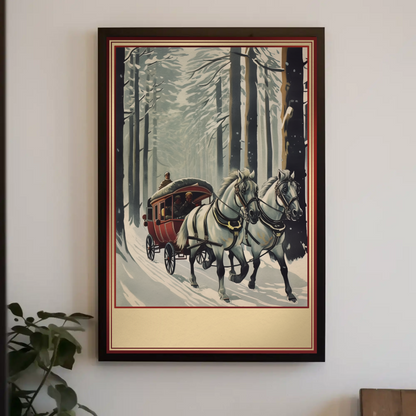 Horse Carriage Through Snowy Forest Travel Poster