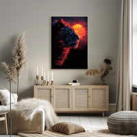 Majestic Lion at Fiery Sunset Art Poster