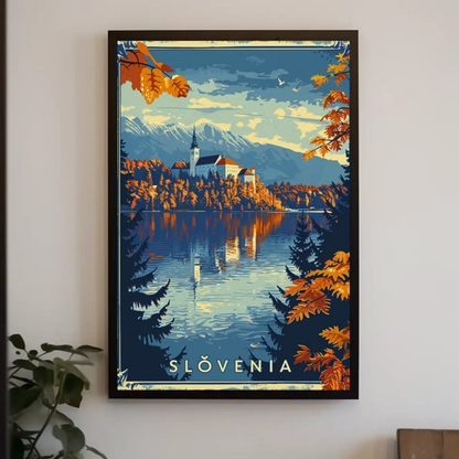 Autumn Lake Bled Slovenia Travel Poster