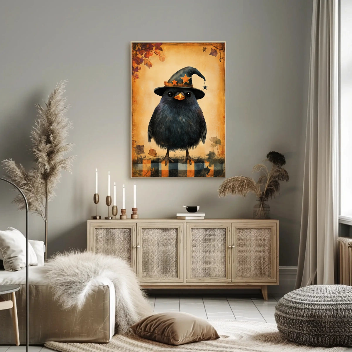 Black Bird Witch Halloween Autumn Whimsical Poster