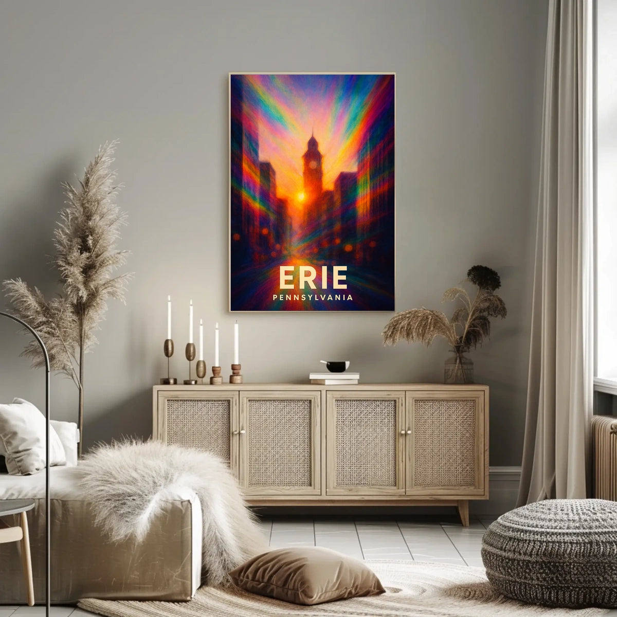 Erie Pennsylvania Cityscape Vibrant Urban Travel Inspired Digital Painting Impressionism Poster