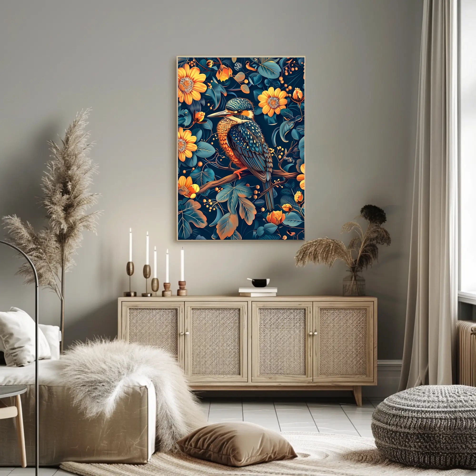 Vibrant Kingfisher Floral Paradise Poster