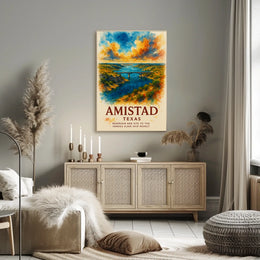 Amistad Reservoir Scenic Watercolor Art Poster