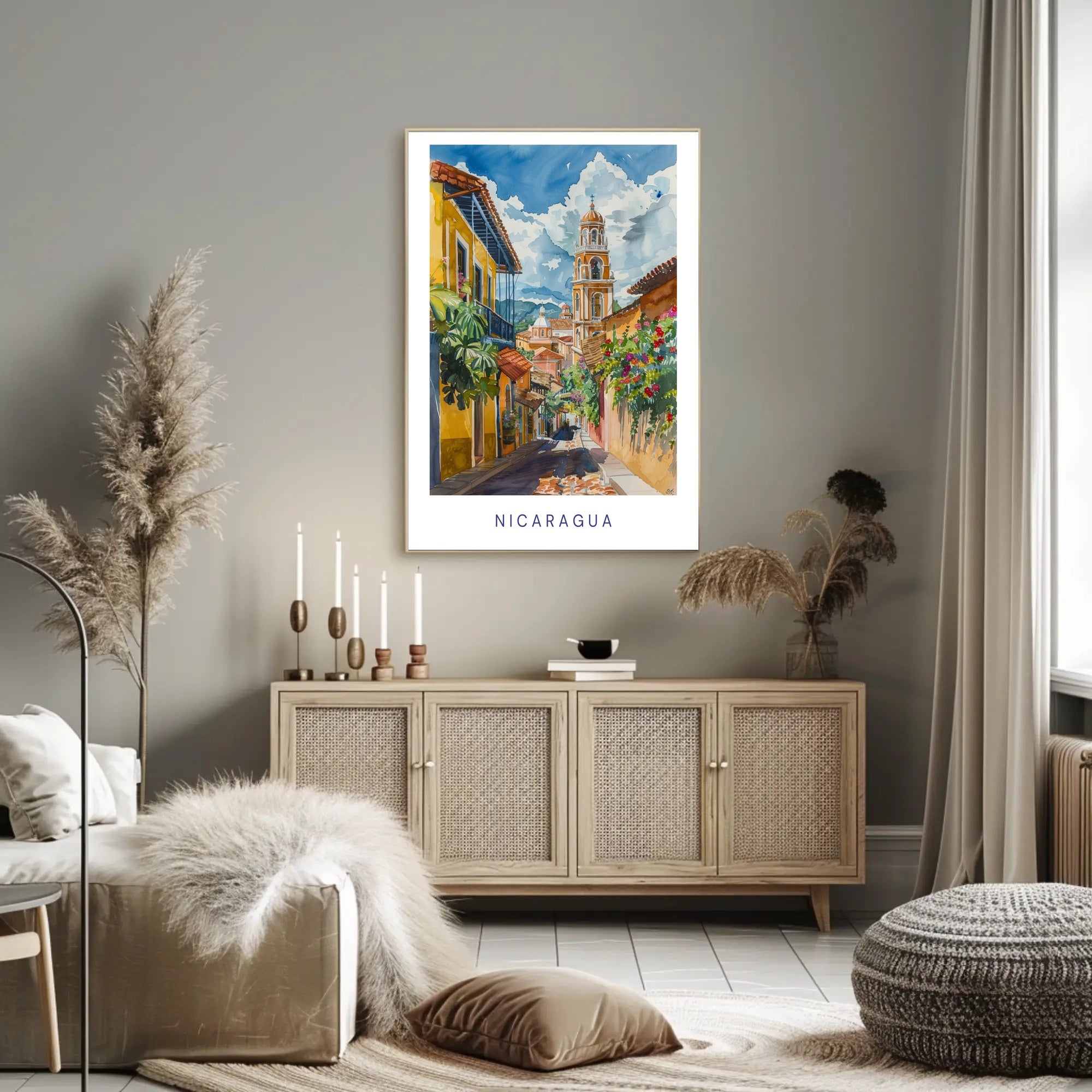 Nicaragua Street Scene Modern Artwork Cultural or Heritage Poster PosterGoat
