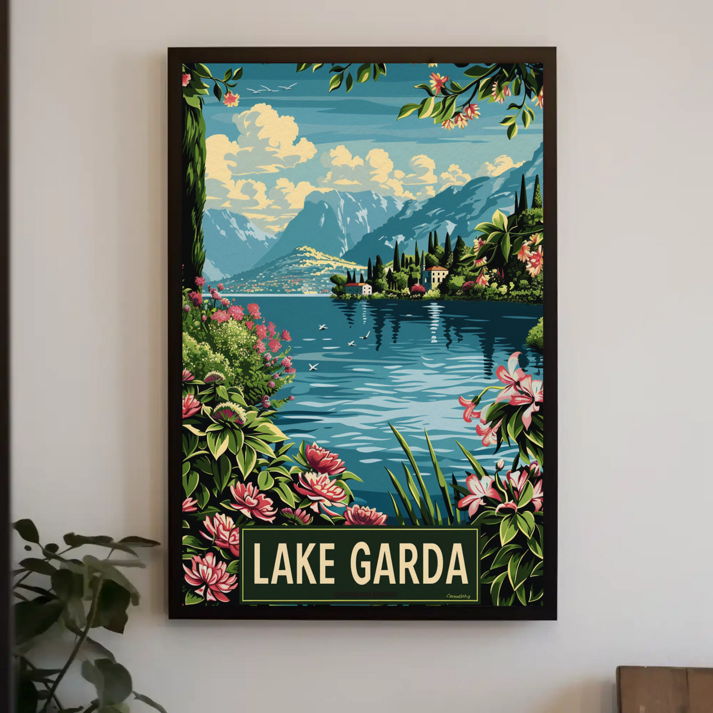 Lake Garda Botanical Shores Mountain View Travel Poster