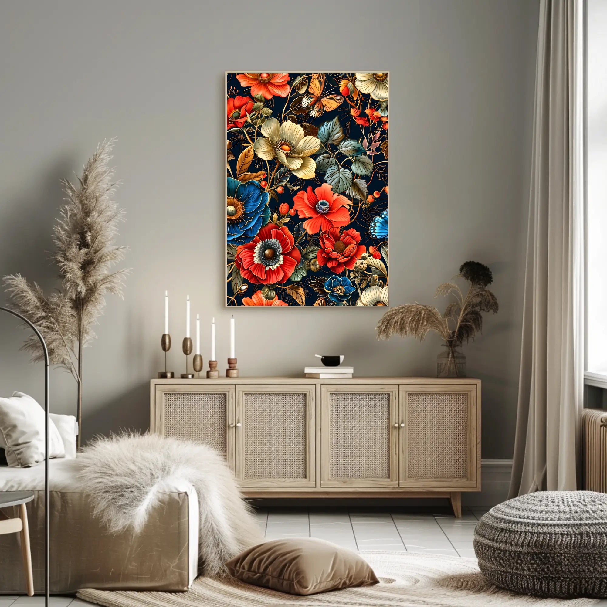 Intricate Floral Butterfly Art Print - Abstract or Artistic Poster