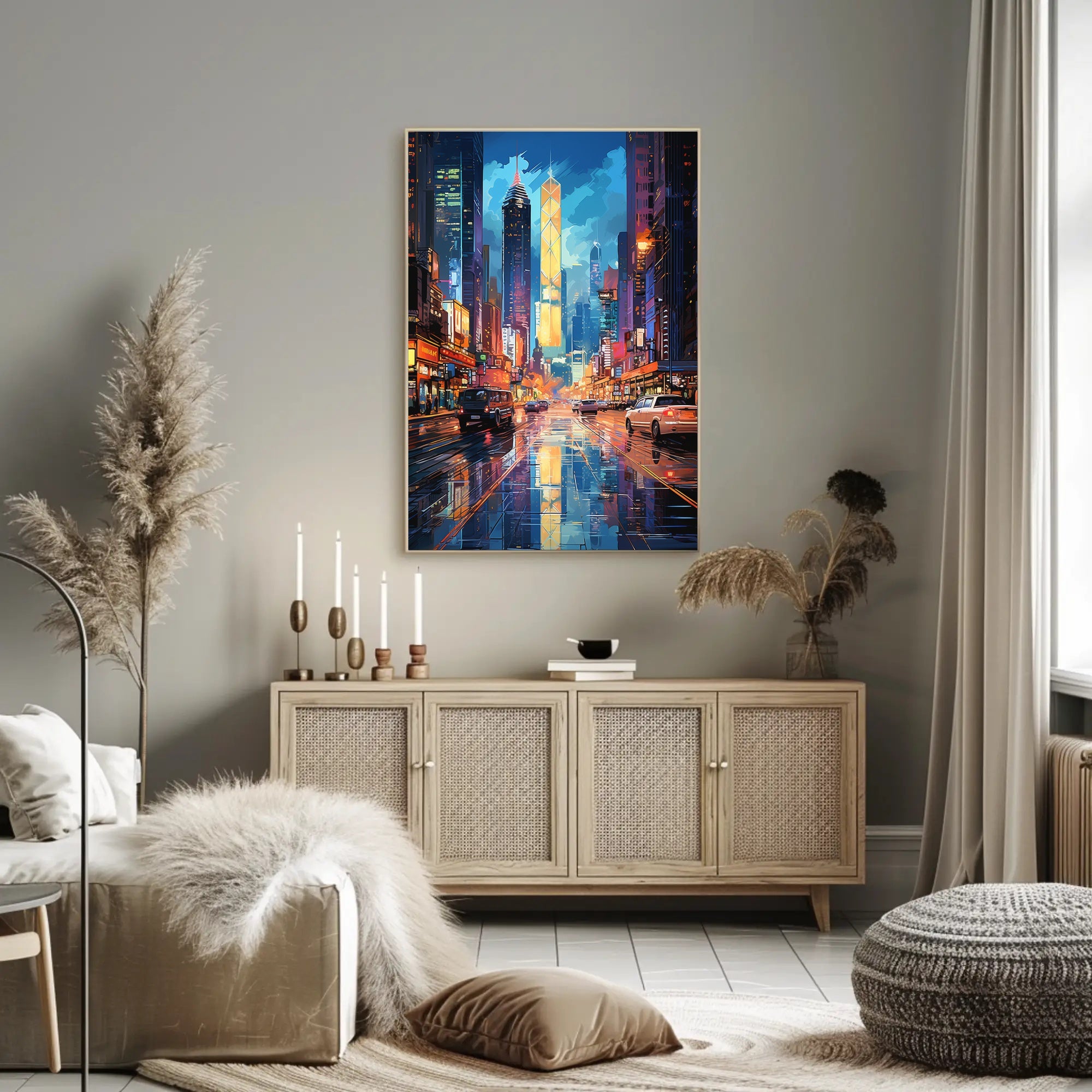 Energetic Nightlife In Modern City Poster Modern Wall Art