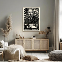 Warren G. Harding 29th President of the United States B & W Comic Sketch Poster