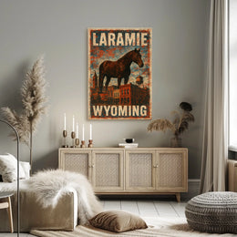 Laramie Horse Vintage City Western Heritage Cultural American West Rustic Skyline Poster