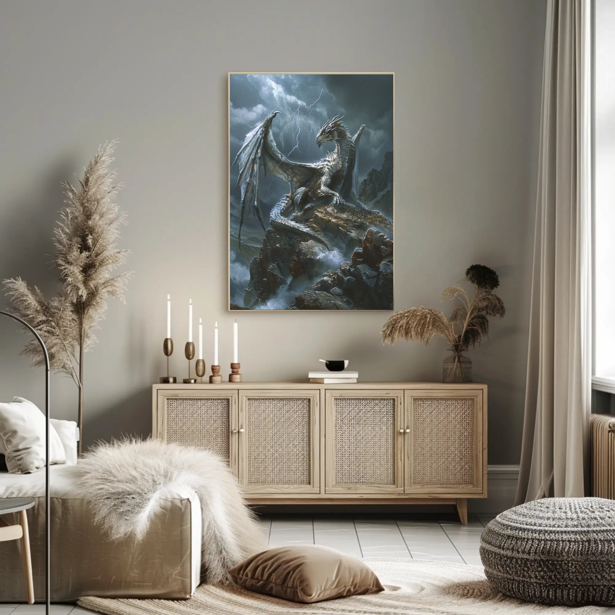 Majestic Silver Dragon Fantasy Mythology Poster PosterGoat