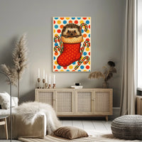 Festive Hedgehog In A Stocking Woodland Animals Holiday Wall Art For Christmas Decor Poster