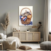 Adorable Fluffy Tabby Cat Sleeping In Basket Poster