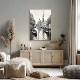 Venetian Canal Scene Vintage Drawing Travel Poster