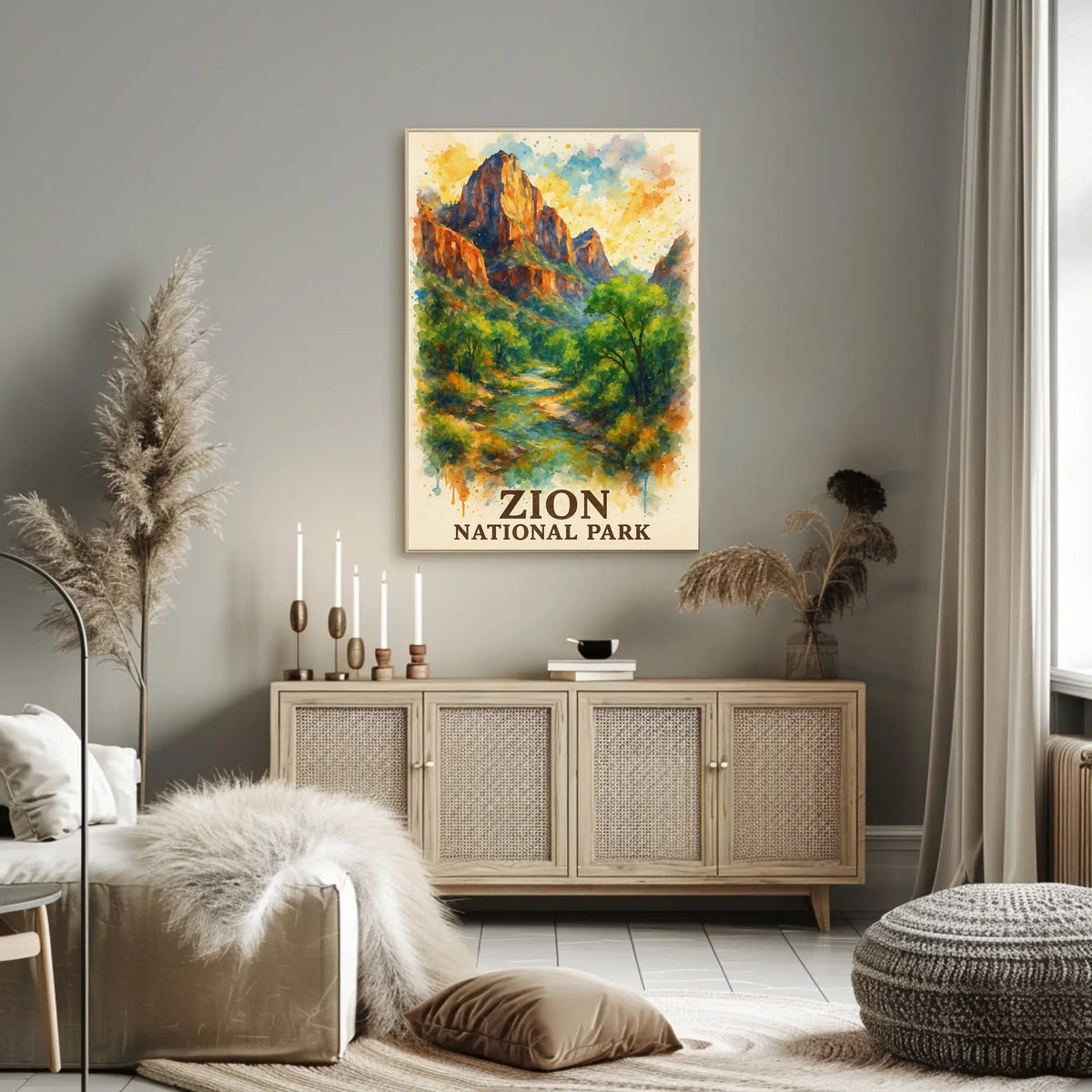 Zion National Park Watercolor Landscape Art Poster