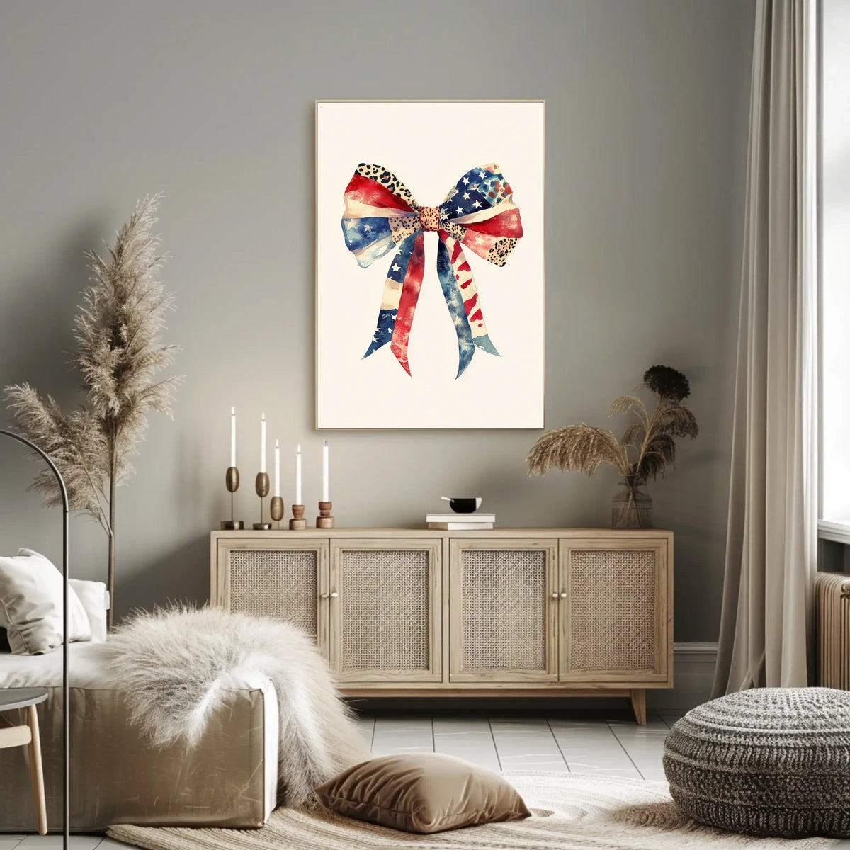 Large Coquette Bow American Flag Watercolor Art Poster