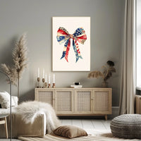 Large Coquette Bow American Flag Watercolor Art Poster