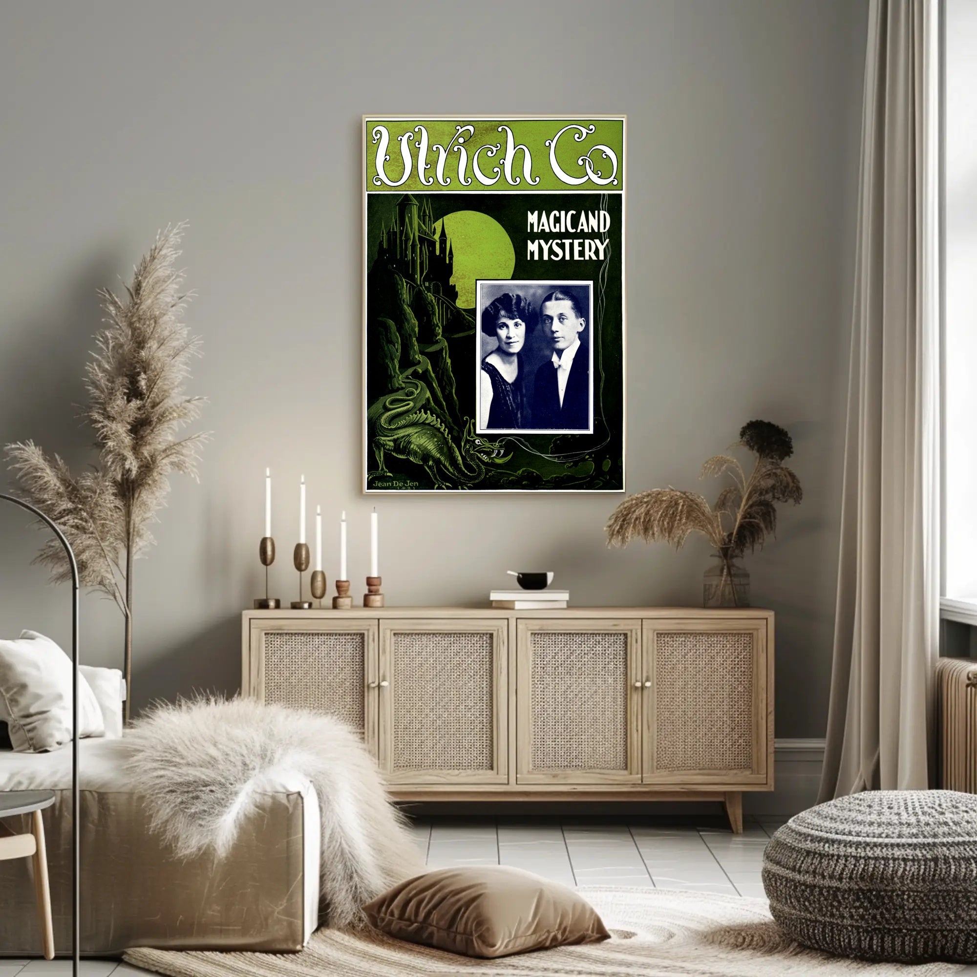 Magic and Mystery Gothic Castle Dragon Art Nouveau Poster