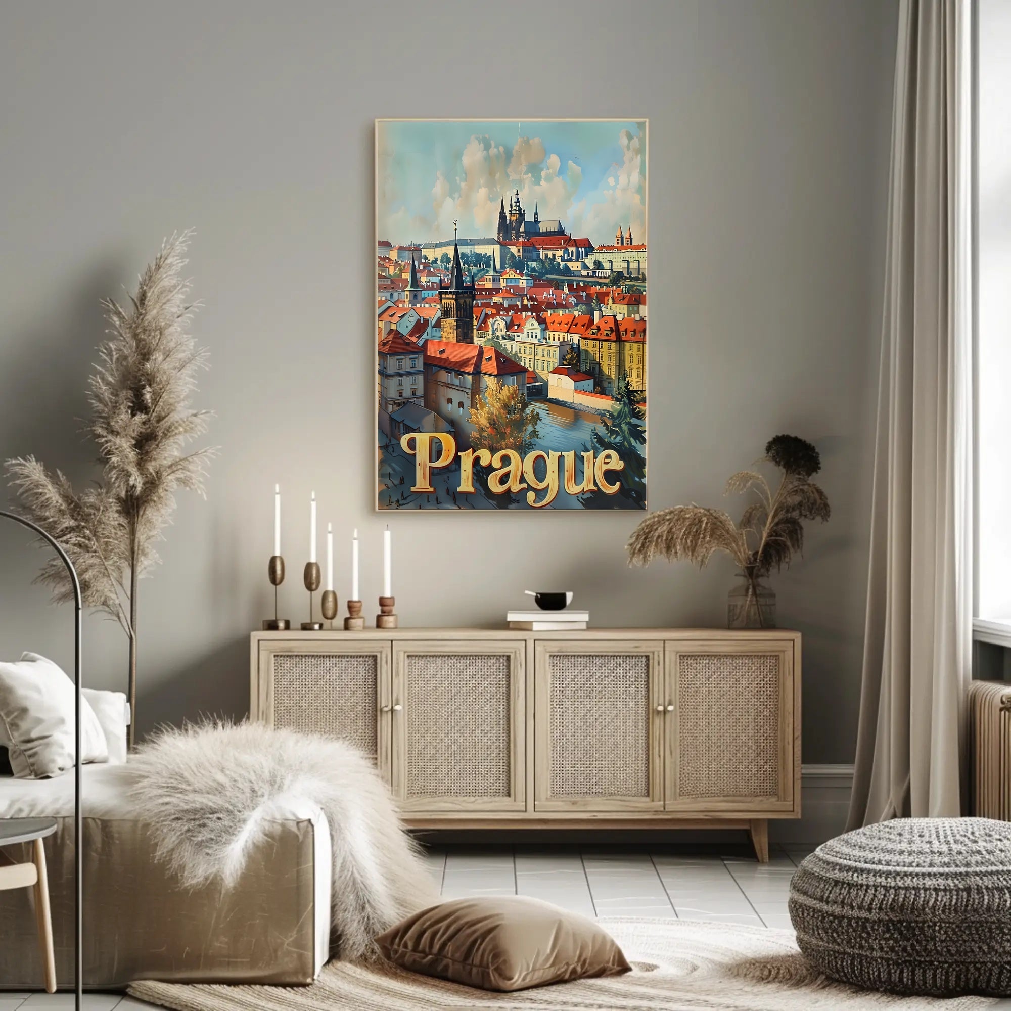 Prague Cityscape Vintage Travel Art Urban or Cityscape Poster