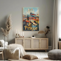 Prague Cityscape Vintage Travel Art Urban or Cityscape Poster