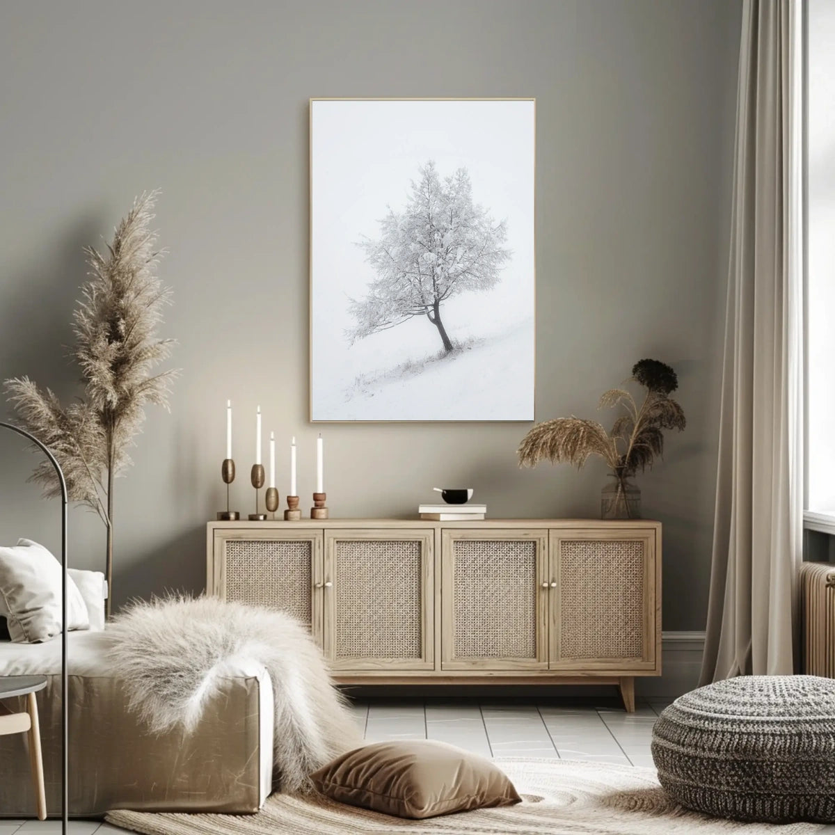 Winter Serenity: Minimalist Snowy Tree Artistic Poster