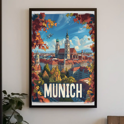 Munich Cathedral Autumn Germany Travel Poster