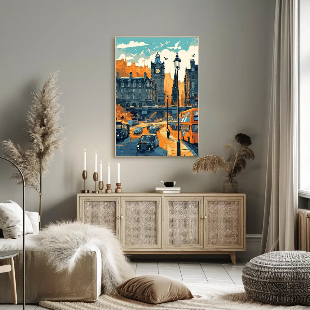 Mid-Century European Cityscape Retro Art Poster