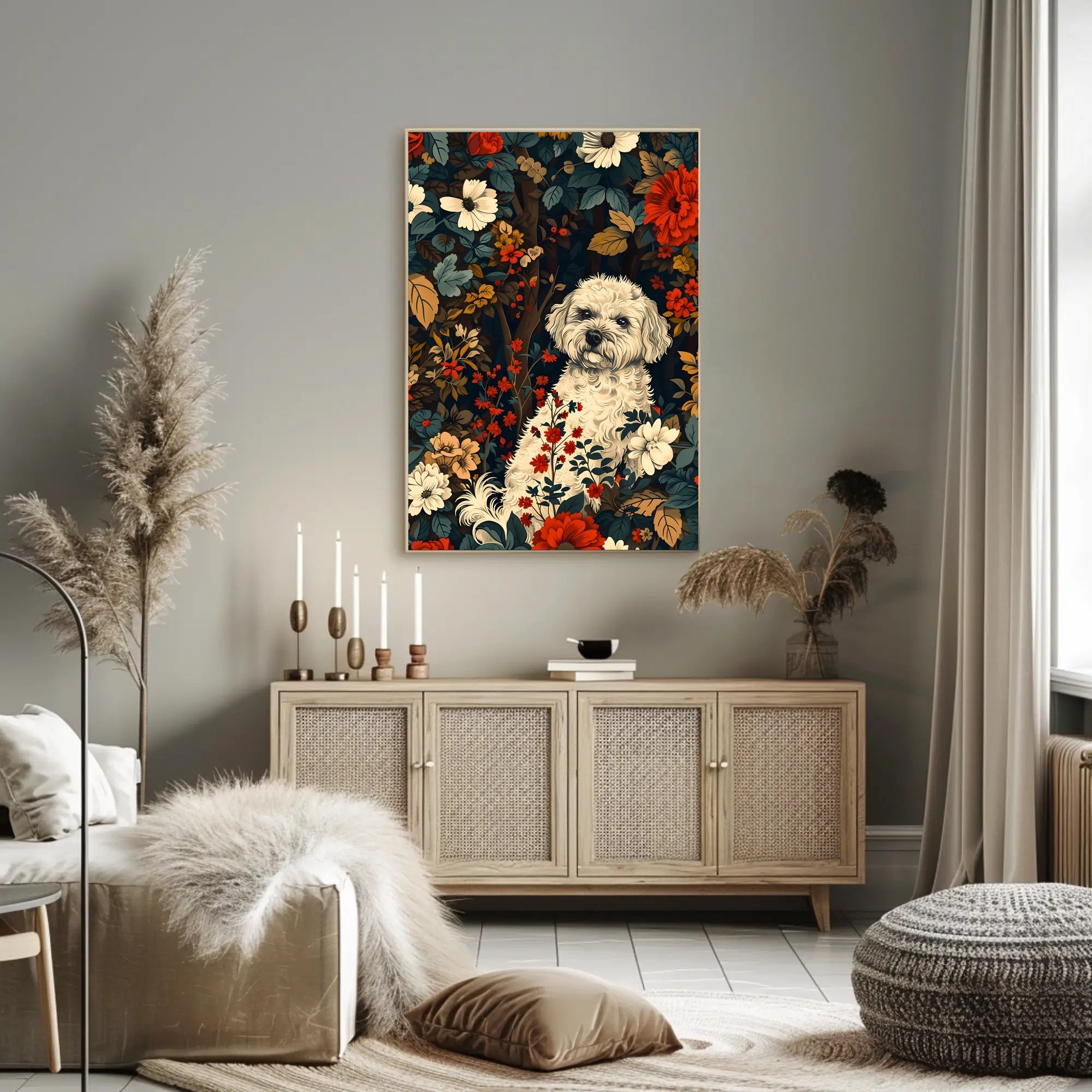 Floral Canine Portrait Wall Art Print