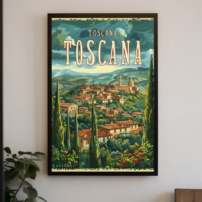Tuscany Hilltowns Olive Trees Vintage Poster