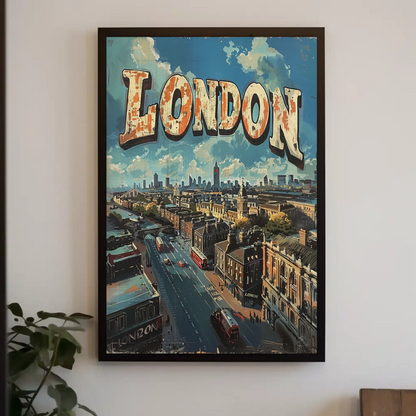 London Rooftop Cityscape Red Bus Skyline Travel Poster