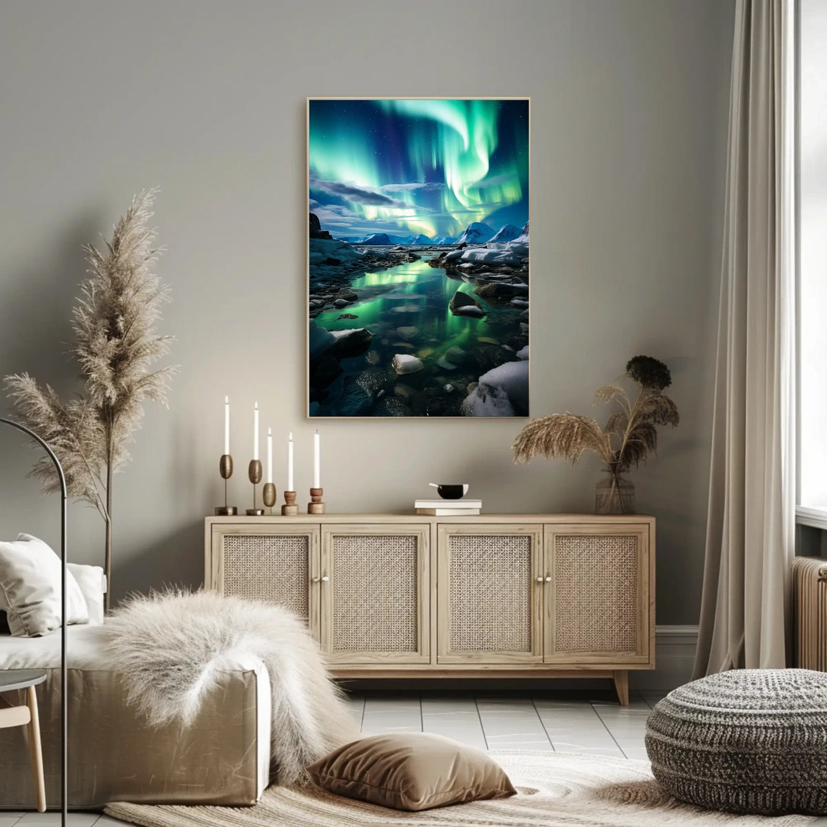 Aurora Borealis Over Icy Landscape Poster
