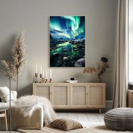 Aurora Borealis Over Icy Landscape Poster
