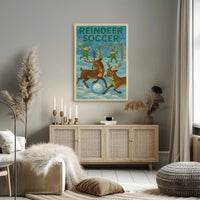 Reindeer Soccer Festive Fantasy Art Poster
