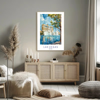 Vibrant Bellagio Watercolor Art: Las Vegas Travel Poster PosterGoat