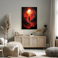 Wandering Traveler in Fiery Fantasy Landscape Poster