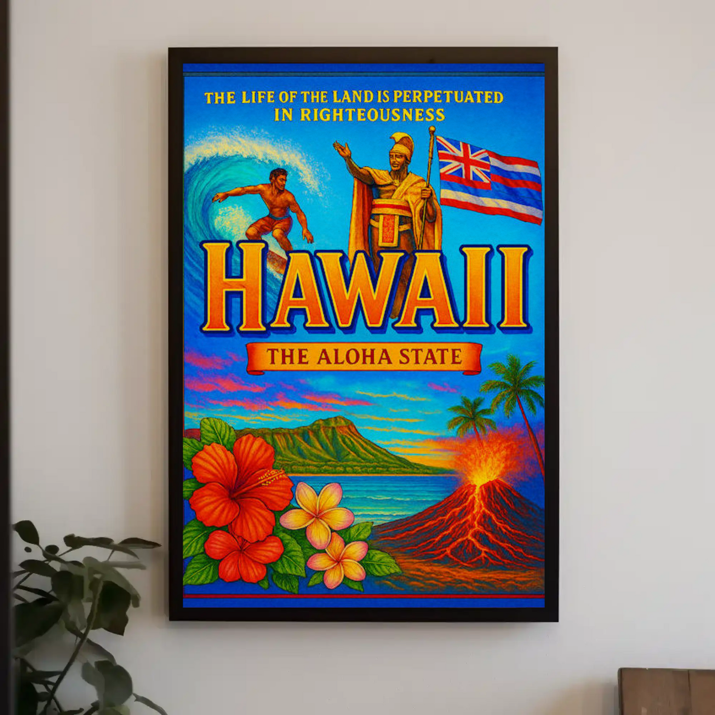 Hawaii Aloha State Surf Volcano Heritage Poster