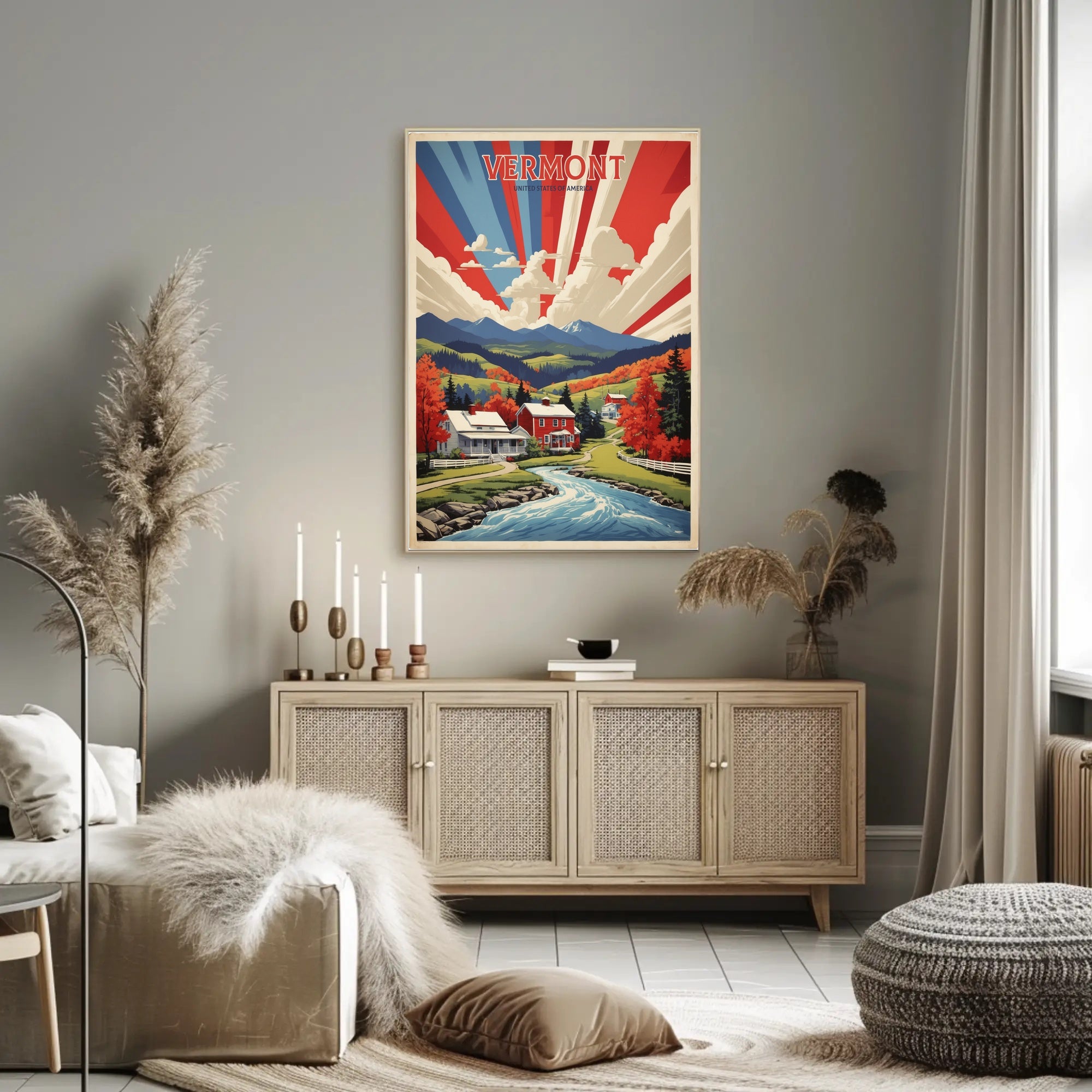 Vibrant Vermont Landscape: Vintage Travel Poster