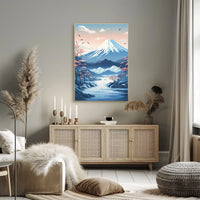 Serene Japanese Landscape with Cherry Blossoms Cultural Poster