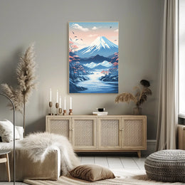 Serene Japanese Landscape with Cherry Blossoms Cultural Poster