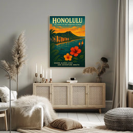 Honolulu Adventure Vintage Travel Poster Art