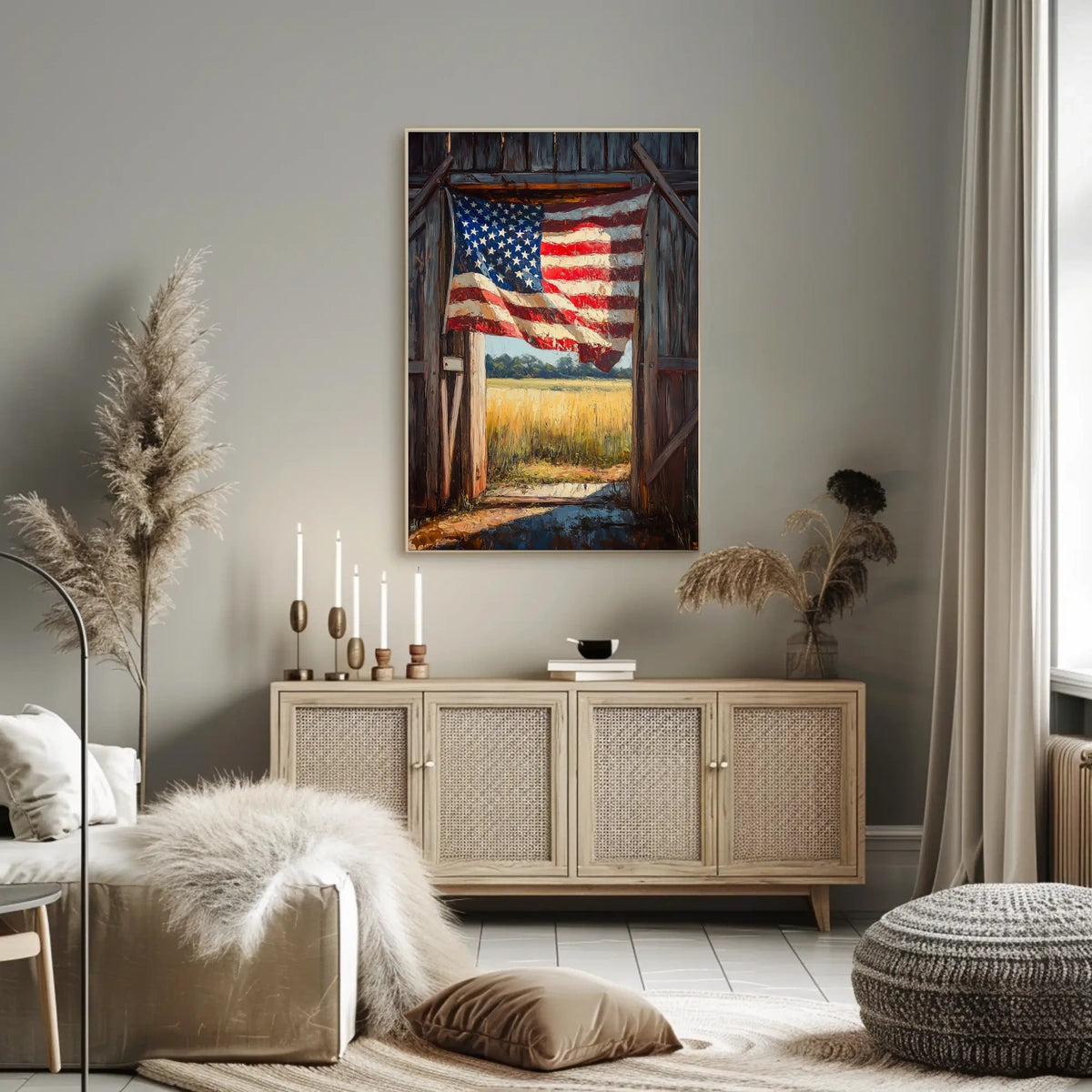 Flag Drape Rustic Barn American Flag Art Farmhouse Poster