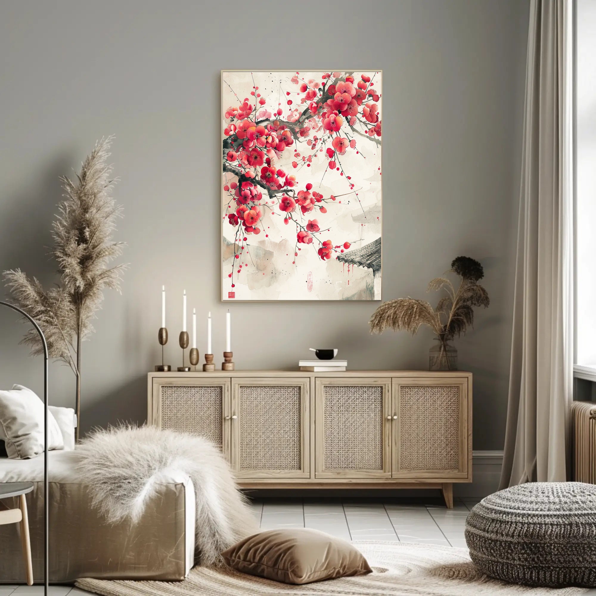 Cherry Blossoms Sumi-e Art: Cultural or Heritage Poster PosterGoat