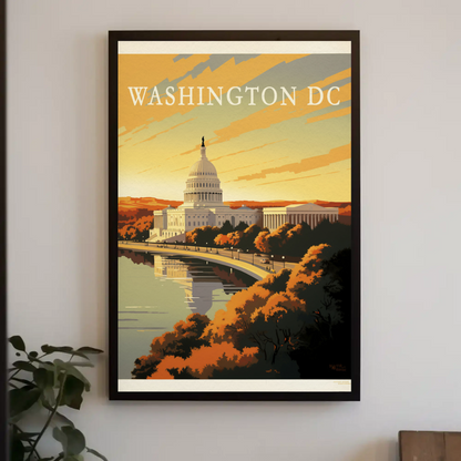 Washington DC Capitol Waterfront Sunset Travel Poster