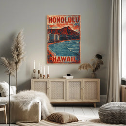 Honolulu Vintage Travel Nostalgia Seekers Art Deco Poster