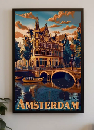 Amsterdam Canals Historic Architecture Boats Scenic Travel Poster